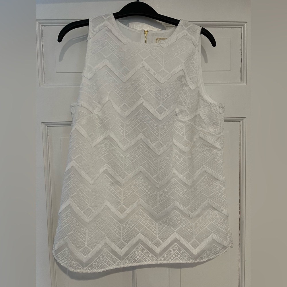 NWT Sail to Sable White Chevron Fringe Lace Top